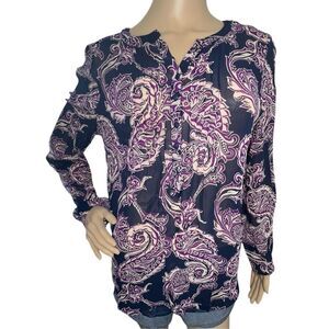 Lucky Brand Sheer Lightweight Long Sleeve Paisley Patterned Blouse